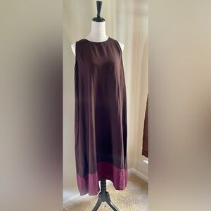 Eskandar Vintage Designer 100% Linen Sleeveless Mid Length, Two Tone Shift Dress